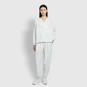 JAJU 여 플란넬 셔링 배기 파자마 팬츠 OFF WHITE LIGHT BLUE 3701814