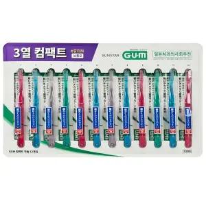 GUM 검 칫솔 3열 컴팩트 211 보통모 일본칫솔 12개입 무료배송 gx