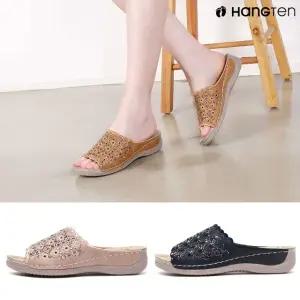 행텐 HT-C107 여성 큐빅 자수 웨지 슬리퍼 폭신한 쿠션감 편안한 키높이 통굽 샌들 슬라이드
