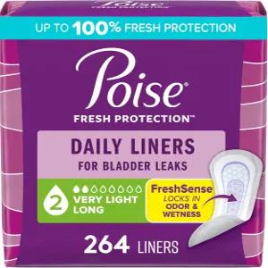 포이즈 데일리 라이너 방광 누출을 위한 실금 팬티 매우 가벼운 흡수력 2방울 긴 길이 264개 44개들이 6팩