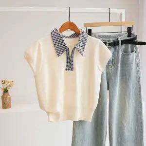 [잇수다] 아스달 체크 카라 셔츠 반집업 반팔 니트