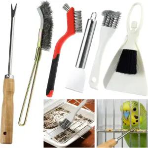 6PCS 새장 청소 브러시 키트 스테인리스 도구 소형 대형 톨 스틸 잉꼬 버기 아프리카 회색 앵무새 코카투