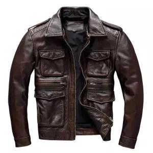 남성용 가죽 재킷 레드브라운 빈티지 워싱 레더 카디건 레트로 블루종
