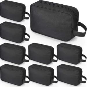 Sweetude 9피스 남녀용 대형 세면도구 가방 블랙 여행 걸이 손잡이 칸막이 접이식 화장품 파우치 포함 벌크