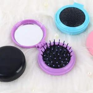 휴대용 거울 빗 세트 원형 미니 브러쉬