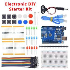 아두이노 R3 보드용 전자 DIY 스타터 키트 미니 소형 브레드보드 LED 점퍼 와이어 버튼 학교 교육 실험실용