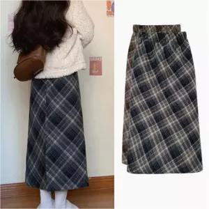 여성 가을 겨울 체크 롱스커트 A라인 긴치마 사선체크 2색