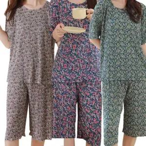 2장세트 제이케이 여성 꽃무늬 밴딩 플리츠 냉감 주름 반팔세트 반바지 상하의 빅사이즈