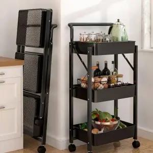 [골드스마일]접이식 바퀴 수납 트롤리 이동식 회전 정리함 수납장