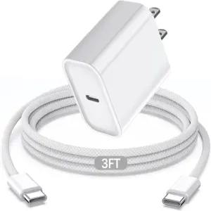 에어팟 프로 3 충전기 20W USB-C 전원 어댑터 벽 충전 블록 플러그 C 타입에서 직조 케이블 코드 2025 맥스