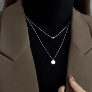 [하프클럽/]여성 미니볼 초커 레이어드 동전 실버 목걸이