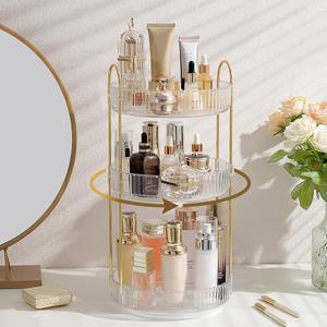 [미국배송] 베니티용 회전 메이크업 오거나이저 욕실 조리대용 3단 향수 스킨케어 화장대용 클리어 스피닝 카운터 화장품 홀더 화이트
