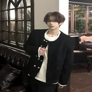 캐주얼 남사친 코트 정장 더블 패드 재킷 노카라 패턴 장자묵 MODU1