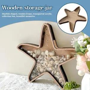 호환  불가사리 모양의 나무 보관 상자 투명 디스플레이 케이스 쉘 기념품 컬렉션 컨테이너 바다 테마 홈