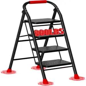 4단계 사다리 넓은 미끄럼 방지 페달과 두꺼운 고무 발이 있는 접이식 스텝 스툴 쿠션 핸들 안전 잠금 설계