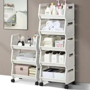 (선택 3단 화이트)멀티 트롤리 3단 수납정리함 옷 장난감 주방 이동식 바퀴달린 선반장 세탁실
