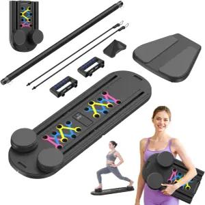 필라테스 리포머 보드 - 홈 운동을 위한 5-in-1 접이식 머신 저항 밴드가 있는 휴대용 피트니스 여성용