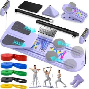 필라테스 보드 9 in 1 다목적 접이식 리포머 세트 요가 양말 및 저항 밴드가 있는 휴대용 여성 피트니스