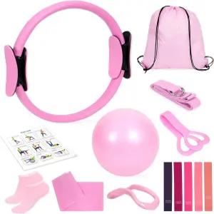여성용 Wpolzie 홈 필라테스 에센셜 키트 운동용 그림 8 저항 밴드가 있는 장비 14인치 매직 서클 요가 링