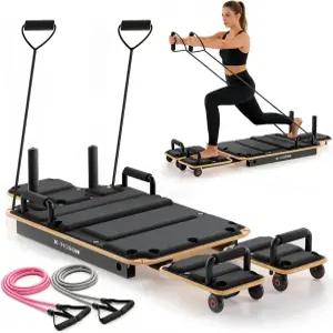 X-HOBON 필라테스 보드 가정용 휴대용 리포머 저항 밴드 및 핸들이 있는 전신 슬라이딩 운동 공간 절약