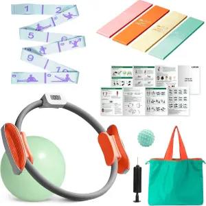 스마트 카운터 링이 포함된 LXFUN 필라테스 장비 키트 - 요가 볼 저항 밴드 스트레칭 스트랩 마사지 및