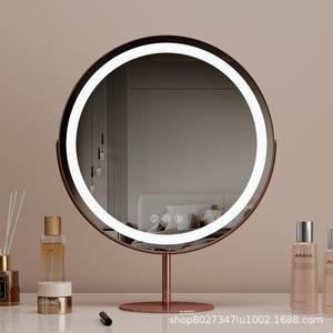원형 데스크탑 LED 화장 거울 (조명 포함), 스마트 센서 터치 메이크업 회전 가능