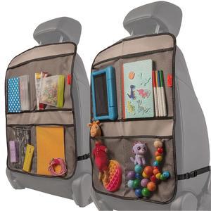 루소 기어 킥 매트(2팩) - 카시트 백 프로텍터, 프리미엄 방수 원단, 처짐 방지를 위한 강화 모서리, 대용량 보관용 메쉬 포켓 4개(그레이)