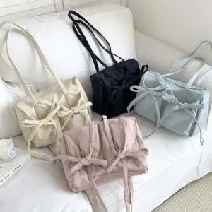 여성 리본 나일론 숄더백 심플 단아 데일리