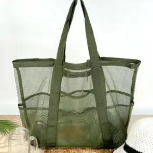 메쉬 비치백 망사 물놀이 숄더 가방 대형 카키