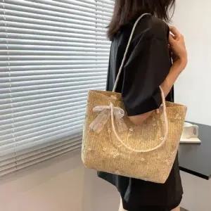 여성 여름 가벼운 핸드 쇼퍼 가방 라탄 숄더 백 beige