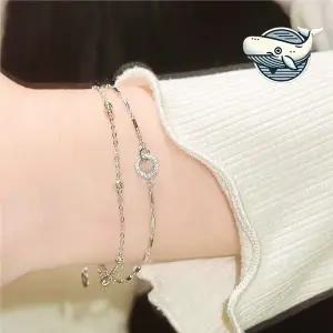 [콩심팥심]스타일리시한 실버 링 체인 더블 팔찌 여성