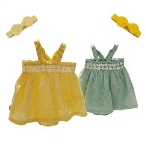 [압소바](광주신세계)(26년 S/S 출산,백일,쌍둥아기선물) 데이지 우주복(헤어밴드)//A1322310(노랑+민트)