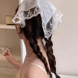 [콩심팥심]여성 3컬러 우아한 로맨틱 레이스두건 소녀헤어밴드