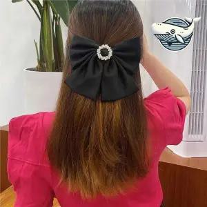 여성용 새틴 리본 헤어핀 큐빅 악세사리 데일리 헤어집게