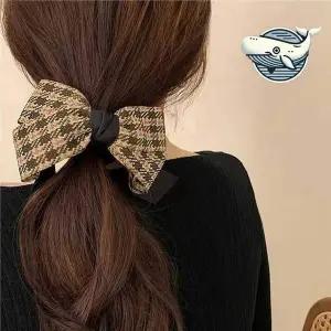 세련된 체크 리본 헤어핀 여성 포니테일 리본집게핀 똑딱핀