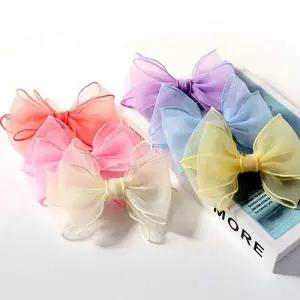 6color 자동핀 볼륨리본 파스텔 이레보우 헤어악세사