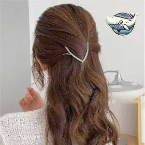 예쁜 진주 큐빅 진주 골드 헤어핀 V모양 헤어악세사리 똑딱핀