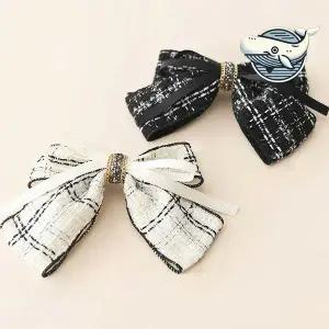 트위드 리본 헤어핀 체크무늬 여성 악세사리 꽃핀 실핀 헤어집게