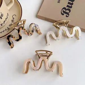 여성 자개 웨이브 집게핀 고급 심플 올림머리 헤어핀