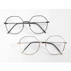 골드 UV 블루라이트 차단 렌즈 패션 안경 각진 금속테