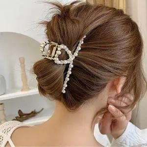 골드 진주 헤어집게 대형 머리삔 올림머리 반묶음