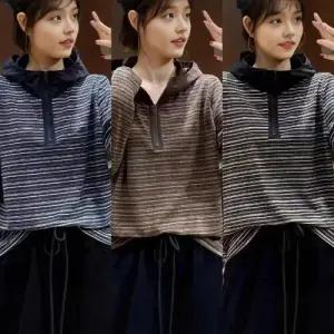 여사친 후드 스트라이프 슬림핏 상의 티셔츠 반집업 후드티 편안한 DUCHI1