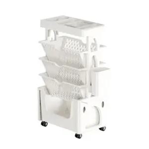 이동식 트롤리 책꽂이 다용도 서류 수납 선반 화이트책장 꽂이 수납장 트레이 틈새장 책상장 조립식 4단 이