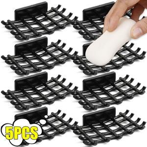 1/5x 샤워 용 비누 바 홀더 후크가있는 벽걸이 형 배수 자체 접착 보관 욕실 주방 랙