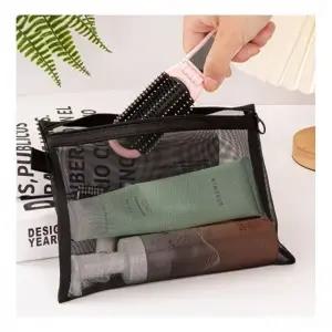 블랙 메쉬 파우치 지퍼형 화장품 케이블 보관 정리