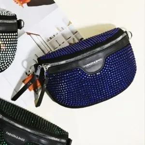 스터드 슬링백 반짝이 개성 스트랩 가방 블루