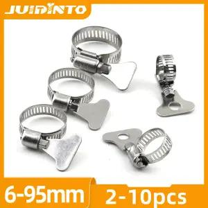 호환  JUIDINTO 2-10pcs 웜 기어 호스 클램프 6-95mm 조정 키 클램프 호스 클립 스테인레스 스틸 워터 파이