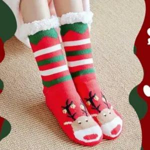 (선택 트리 줄무늬)도매픽 귀여운 극세사 여자 양말 기모 크리스마스 수면 롱