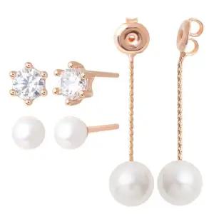 [미니아트] 14K 골드필드 핀 릴리 진주 큐빅 롱 드롭 스터드 귀걸이 세트