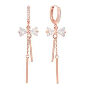 [미니아트] 14K 골드필드 핀 리본 롱 드롭 원터치 링 귀걸이